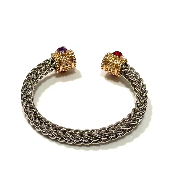 Designer Two Tone Colorful Crystal Boutique Bangle Bracelet - Picture 6 of 6